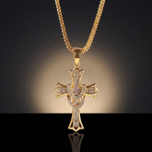Collier avec pendentif croix plaqué or, chaîne à maillons en zircon et strass, acier inoxydable, bijoux hip hop pour hommes et femmes - Product Image 3