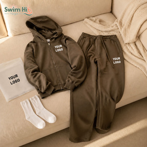 Ensembles <span class=keywords><strong>de</strong></span> survêtements unisexes marron mocha surdimensionnés avec sweat à capuche zippé et pantalon <span class=keywords><strong>de</strong></span> jogging large – Vêtements <span class=keywords><strong>de</strong></span> sport personnalisés par le fabricant - Product Image 1