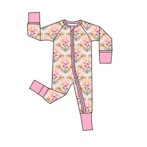 Romper bayi perempuan, pakaian anak-anak baju monyet kotak buta, pakaian bambu cetak bunga - Product Image 4