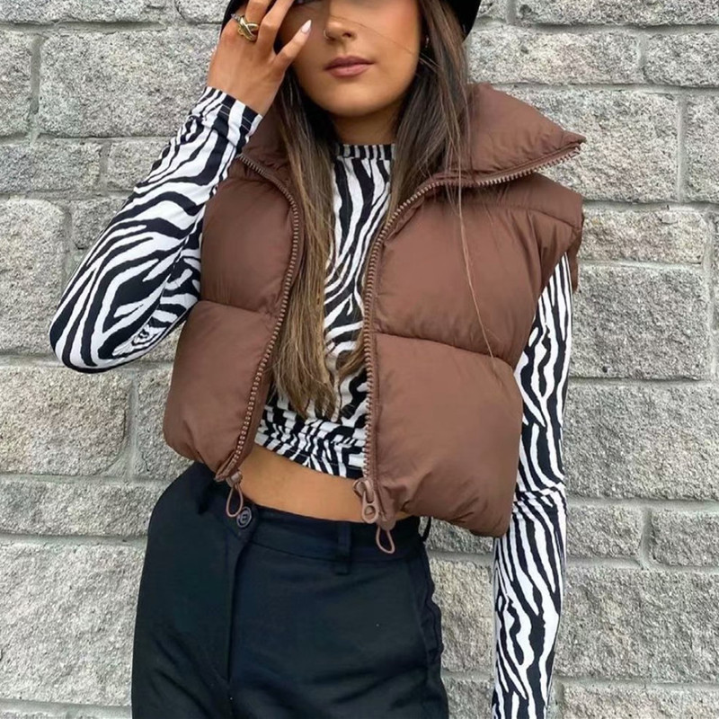 2021 Women Winter Vest Solid Color Sleeveless Coat Stand Collar Vest Coat Women's Down Coat Short Tops
