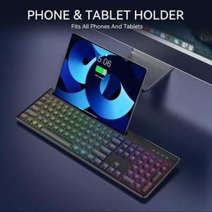 Ensemble <span class=keywords><strong>clavier</strong></span> et <span class=keywords><strong>souris</strong></span> sans fil 2,4 G avec fente pour téléphone/tablette, rétroéclairage RVB, rechargeable, excellent rapport qualité-prix - Product Image 2