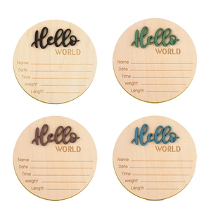 Insegna in Legno 'Hello World' per Neonati, Cartello di Benvenuto, Annuncio Nascita, <span class=keywords><strong>Nome</strong></span> del Bambino - Product Image 1