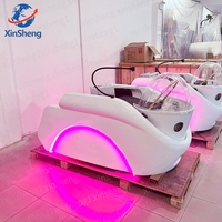 Kursi sampo Barber shop, tempat tidur sampo pijat elektrik, dapat dibaringkan semi atau sepenuhnya dibaringkan mangkuk sampo keramik