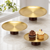 Support de présentation de desserts en acier inoxydable doré, 2 pièces, résistant au four, avec base en bois pour cupcakes, bonbons, décoration de fête