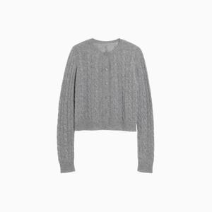 100% <span class=keywords><strong>Cardigan</strong></span> in maglia a girocollo <span class=keywords><strong>grigio</strong></span> in puro Cashmere da <span class=keywords><strong>donna</strong></span> - Product Image 3