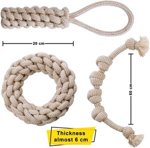 Jouet à mâcher pour chien en corde de chanvre et coton naturel, ensemble classique multi-pièces, écologique, interactif, durable, de haute qualité, pour l'hygiène dentaire - Product Image 5