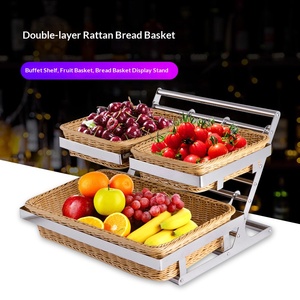 Panier à pain en rotin double couche avec cadre en acier inoxydable, présentoir à buffet à 3 niveaux pour le pain et la présentation en restauration - Product Image 2