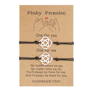 Pinky Promise <b>Couple</b> <b>Bracelet</b> Stainless Steel Heart Geometric Design Waxed Thread Gift Jewelry for Lovers - Product Image 5