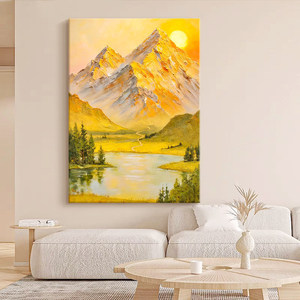 Peinture à l'huile peinte à la main, paysage de montagnes dorées, art pour décoration murale de salon, Style impressionniste, sans cadre, moderne - Product Image 2