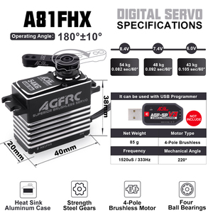 AGFRC 25T 54Kg Alto Torque 4BB 0.082s 8.4V HV Digital Programable 4 Polos Sin Escobillas para Coche RC, Helicóptero Grande y Robot - Product Image 5