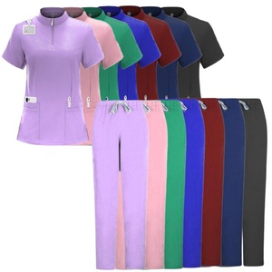 Women Scrub Set Moisture Wicking Knitted Split Uniform Hospital Workwear Size S XXL - Product Image 1
