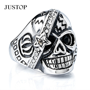 แหวนหัวเสือสแตนเลสชุบเงินสำหรับผู้ชาย JUSTOP สไตล์พังก์ กว้าง 2.8 ซม. ปรับขนาดได้ - Product Image 2