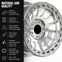 Jantes Beadlock Forgées Sur Mesure 6X139.7 Argent Poli avec Capuchon Rouge pour Camion Tout-Terrain 17-22 Pouces en Alliage d'Aluminium 6061-T6 Robuste