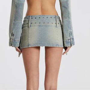 Mode Unique Vintage Sexy Club Streetwear Croix Ceinture Boucle <span class=keywords><strong>Cargo</strong></span> Style <span class=keywords><strong>Jupe</strong></span> Portefeuille Mini Court Lavé Denim Femmes Jupes - Product Image 5