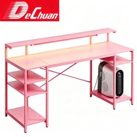Bureau de jeu rose en gros avec support d'écran, étagère pour tour PC et crochet pour casque