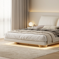 Cadre de lit flottant moderne avec rangements, tailles King/Queen, en bois écologique et cuir PU, mobilier de chambre à coucher gain de place