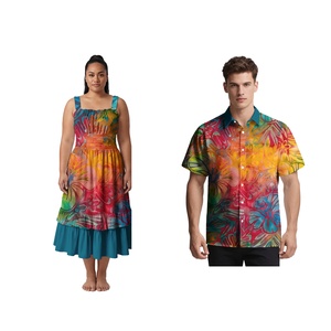 Ensemble tendance pour couple : Chemises hawaïennes pour hommes et robes à bretelles pour femmes, motifs tropicaux polynésiens – Tenues assorties pour couple, style samoan, en promotion - Product Image 1