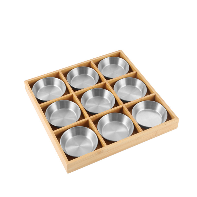 Argent -- ensemble 9 pcs rond avec le plateau en bois