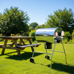 Wheeled Barrel Charcoal <b>BBQ</b> Grill Steel Chrome Plated With Flame Safety Device Model D0100HAW5EG - Product Image 2