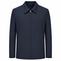 Jaket Eksekutif Pria Campuran Wol 70% Grosir, Jaket Bisnis Kasual 70% Wol, Ritsleting Depan, Navy Twill, Seragam Kantor OEM