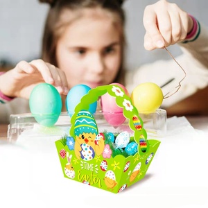 Ensemble de 4 paniers de <span class=keywords><strong>chasse</strong></span> aux œufs de Pâques colorés en papier réutilisable pour les enfants, pour les célébrations de Pâques et les boîtes cadeaux - Product Image 4