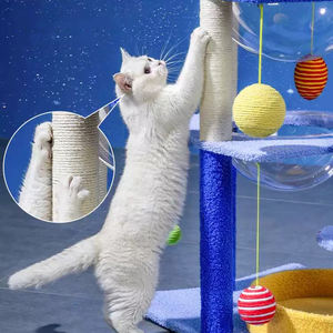 Nouveautés Arbre à chat haut multifonctionnel à thème ciel étoilé et <span class=keywords><strong>OVNI</strong></span>, avec structure d'escalade, nid et griffoir, coloris bleu et jaune - Product Image 4