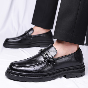 Mocasines de Cuero para Hombre, Punta Redonda, Sin Cordones, Suela de Goma, Entresuela de EVA, Decoración con Hebilla, Cómodos para Todas las Temporadas, Zapatos Casuales de Negocios - Product Image 4