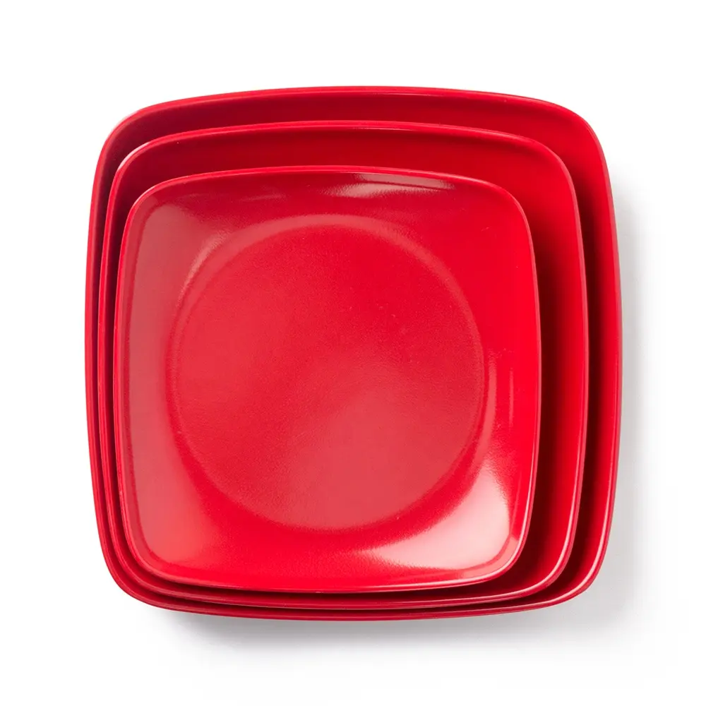 Restaurant Melamine Tableware Black and Red Square Corner Plate Melamine Plastic Western Plate