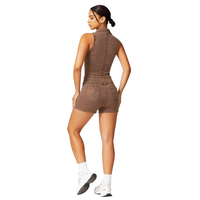Combinaison courte en jean délavé coupe slim sans manches, extensible, style cargo, avec ceinture, design personnalisable, idéale pour l'été