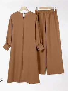 Ensemble Abaya Musulman Modeste Multiples Couleurs, Haut Détail Boutons et <span class=keywords><strong>Pantalon</strong></span> Large pour Femme - Product Image 6