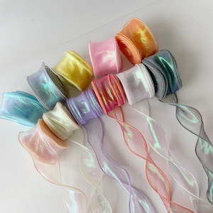 Nastro Iridiscente <span class=keywords><strong>in</strong></span> Chiffon a Coda di Pesce con Motivi Floreali per Decorazioni, Fiocchi, Negozi, Accessori per Abbigliamento, Bordure per Tende, Rotolo Fresco - Product Image 1