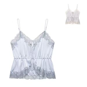 Ropa de Mujer, Primavera, Nuevo Chaleco sin Mangas de Seda y Satén con Ribete de Encaje, Moderno y Versátil - Product Image 1