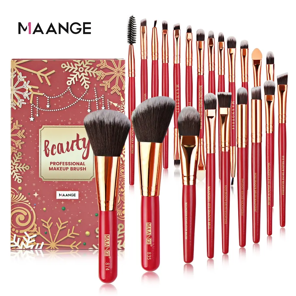 MAANGE — kit de pinceaux de maquillage, boîte avec étui, manche en bois, marque privée professionnelle, ensemble de brosses souples, 22 pièces