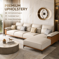 Sofá Seccional en Forma de L de Dos Tonos Crema con Chaise Longue y Detalles Dorados para Sala de Estar, Hotel, Apartamento, Salón