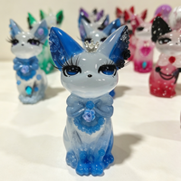 Figurine de renard/chat en sélénite et résine faite à la main, peinte au cristal, 10 cm, pour décoration ou cadeau (vente en gros)
