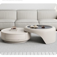 Crème italienne Ensemble table basse de salon moderne Meuble TV de luxe Verre en bois simple pour petits appartements Célébrité Internet