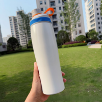 Bouteille d'eau en acier inoxydable 304, 650 ml, à double paroi, isolée sous vide, anti-fuite, réutilisable, avec mousqueton et sangle de poignet, bouteille de sport
