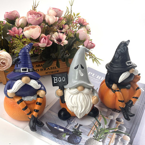 Figurine en résine de gnome fantôme d'Halloween, en forme de citrouille, décoration intérieure et extérieure, gris clair, noir, bleu, non toxique - Product Image 1