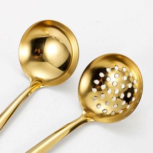 6-Piece Stainless Steel Kitchenware Set Gold-plated Round Soup Spoon Long Handle Service Ladle for Buffet Restaurant - Product Image 2