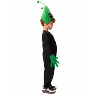 Costume d'alien de luxe avec masque vert à capuche et gants, combinaison spatiale noire pour Halloween