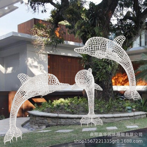 Sculpture de dauphin en acier inoxydable, ornement de jardin extérieur, statue d'animal autoportante en treillis métallique, revêtement en poudre JH-060909 - Product Image 2