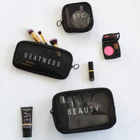 Sac en maille de nylon transparent imperméable avec logo personnalisé, petit et grand kit de lavage de voyage, trousse de maquillage, pochette à cosmétiques