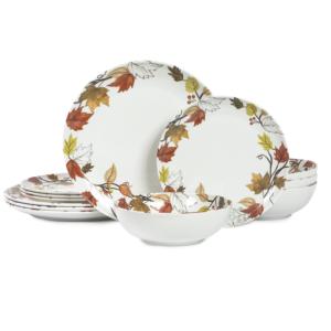 Servizio di Piatti in Melamina con Stampa Foglie Autunnali, Sicuro per Alimenti, Leggero per Pasti Quotidiani, Feste del Ringraziamento ed Eventi all'Aperto - Product Image 1