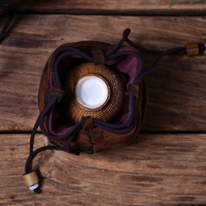 Handmade Xiangyun Yarn Bamboo Woven Cup Basket Rectangular Tea Storage Travel <b>Teacup</b> Holder Cloth Bag Gift - Product Image 3