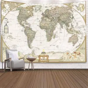 Tela colgante personalizada, tapiz de diseño de mapa del mundo, decoración de cortina de dormitorio, venta al por mayor