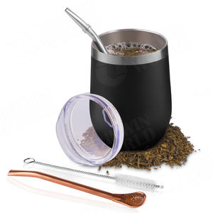 Taza de Erba <span class=keywords><strong>Mate</strong></span> de doble pared de acero inoxidable, tazas de <span class=keywords><strong>Mate</strong></span> negra con paja - Product Image 1