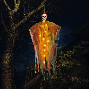 Déguisement d'Halloween Horreur Sang, Tissu Gaze Crâne Fantôme Lumineux Vert Coloré, Décoration Suspendue pour Maison Hantée - Product Image 2