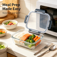 Boîte à lunch rectangulaire en verre borosilicate de 1040 ml, compatible micro-ondes, récipient de stockage alimentaire, boîte à repas bento pour les employés de bureau