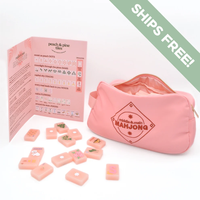 Ensemble de Mahjong américain de luxe en acrylique rose pêche pastel, 166 tuiles dessinées à la main avec Joker, portable