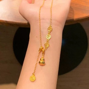 Auspicious Gourd Necklace Sand Gold Zinc Alloy Clavicle Chain Gift Fashion Jewelry - Product Image 1